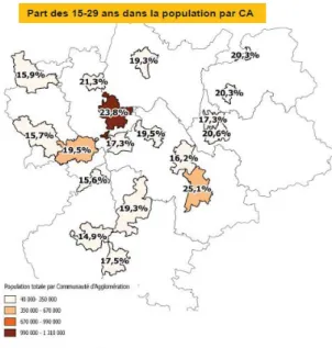 Figure 22 : Répartition des jeunes en Rhône-Alpes. 