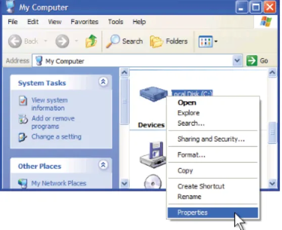Figure 1.3 Menu contextuel linéaire, activé avec le bouton droit de la souris dans Microsoft Windows.