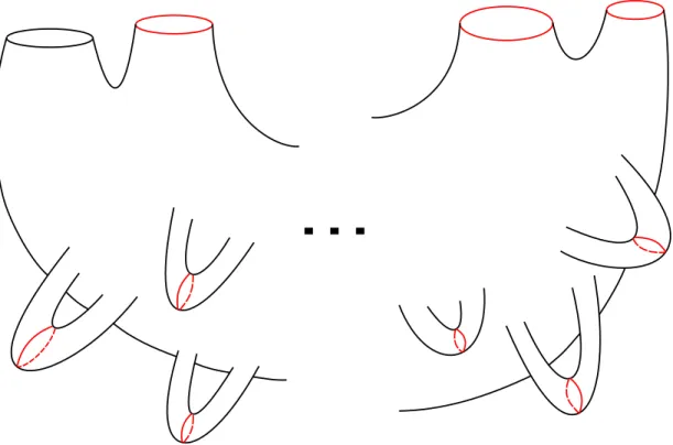 Fig. 6. Orientable surface with boundary. The lengths of all red geodesics tend to zero.