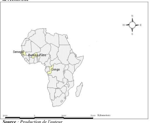 Graphique 2: Carte de l’Afrique illustrant la localisation géographique des trois pays objets de  la recherche 
