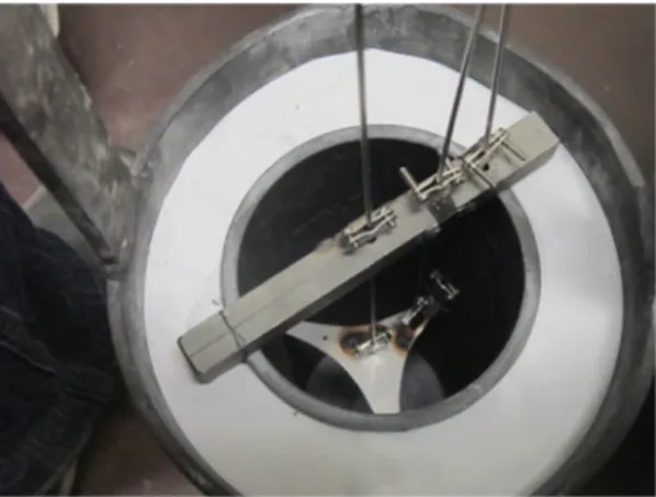 Figure 5. View of the graphite crucible with the Inconel shell and the thermocouple-holding structure before the melting of the synthetic cryolite.
