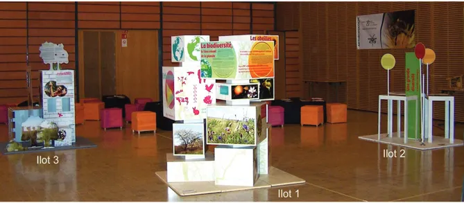 Figure 10. Vue d’ensemble des trois îlots de l’exposition Urbanbees. 