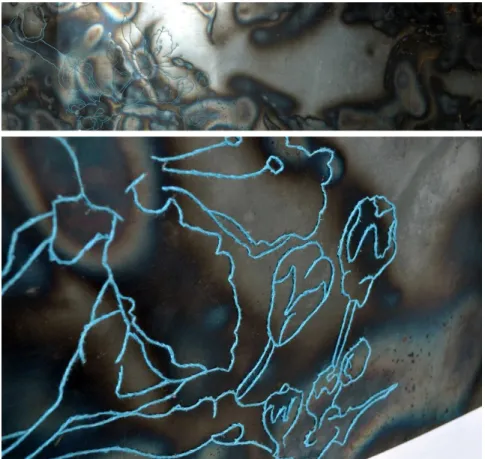Figure 1. 6 Cerisier sur métal (Complet + détail), Broderie sur acier, 2012 