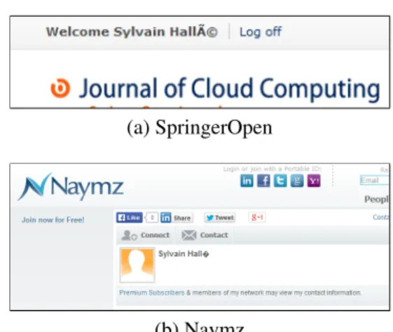 Figure 1.8: An example of Mojibake: (a) UTF-8 data displayed as Cp1252 (SpringerOpen); (b) Cp1252 data displayed as UTF-8.