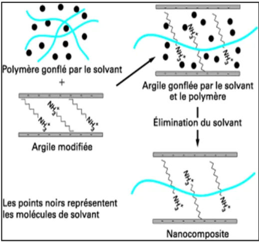 Figure 1.11 Formation de nanocomposites par mélange en solution                                        Tirée de Gloaguen and Lefebvre (2007, p