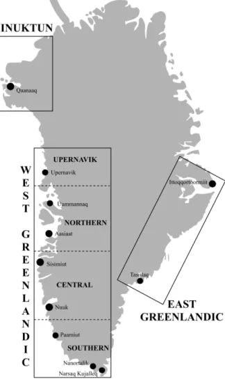 Figure 2.  Distribution of Inuit dialects in Greenland  