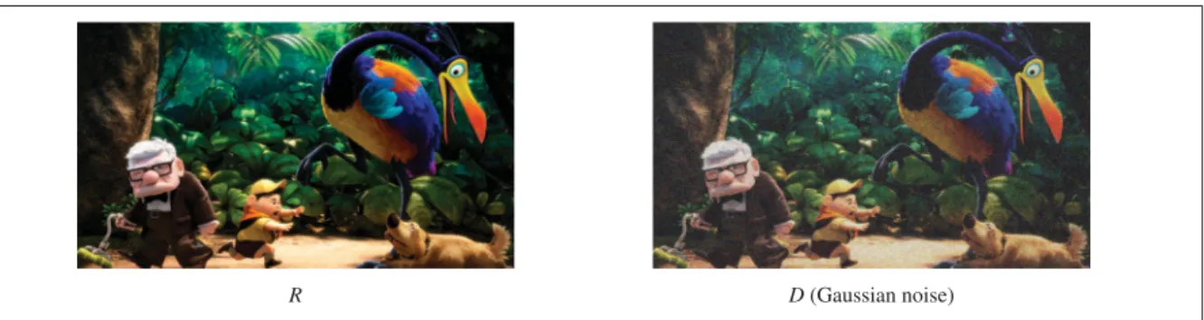 Figure 3.5 An example of reference R and distorted D image in the ESPL synthetic images database (Kundu &amp; Evans, 2015).