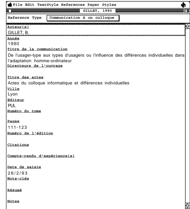 Fig. 3 — Exemple de fiche bibliographique (logiciel EndNote).