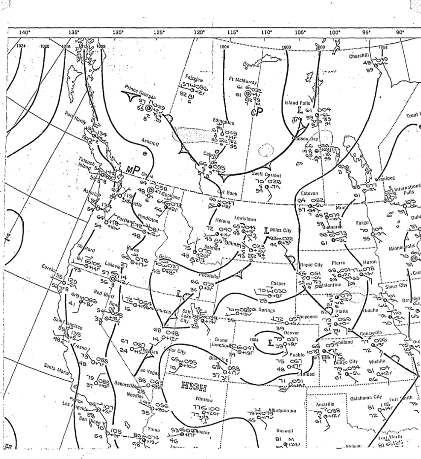 Figure  A2a:  Surface  chart  for  23 :00  MST,  Ju1y  7~  1966.  (  U .. S.  Dept.  of  Conunerce  Daily  Heather  Map) 