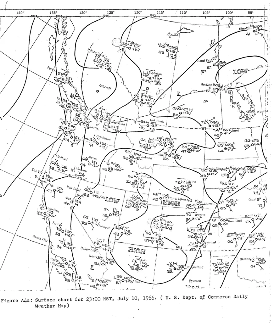 Figure  A4a:  Surface  chart  for  2):00  ~lST,  Ju1y  10,1966.  (u.  S.  Dept.  of  Conunerce  Daily 