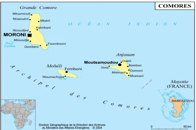 Figure   1   :   Carte   de   l'archipel   des   Comores   et   sud-­‐ouest   de   l'océan   Indien