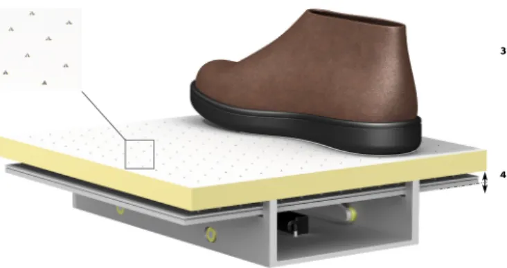 Figure 2: CAD view of 2D variable-friction oor tile using low- low-friction covering and sharp pins