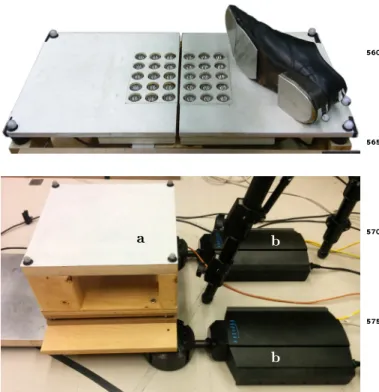 Figure 4: Prototypes of slippery tiles, using either BTUs (top) or a PTFE sheet (bottom), based on the vibrotactile tiles described in reference [64]
