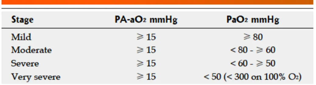 Figure   1   :   Grade   de   sévérité   du   SHP   selon   la   PaO 2 .   D'après   European   Respiratory   Society   Task   Force    2004   (17)   