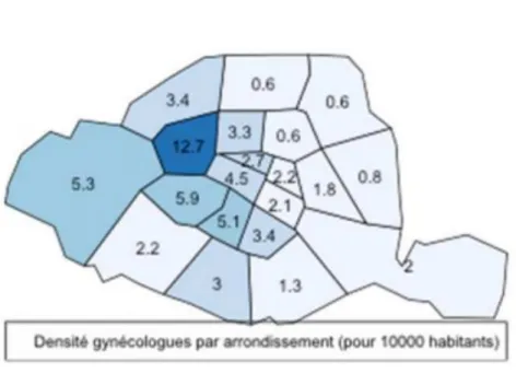 Figure 5 : Densité de gynécologues par arrondissement (pour 10 000 habitants)  