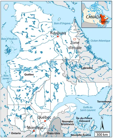 Figure 1.1. Carte de localisation de la zone d’étude, située à environ 200 km à l’est de Kuujjuaq