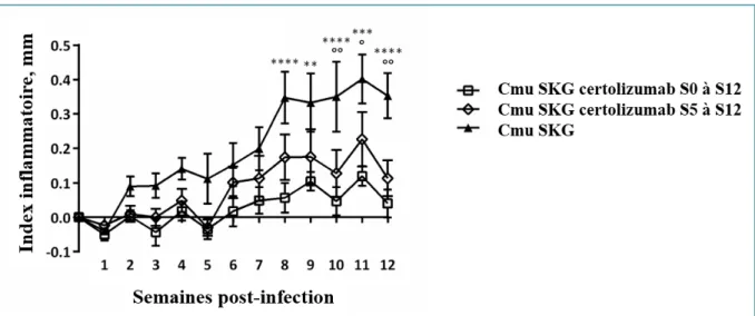 Figure 11 : Index inflammatoire des chevilles au cours des 12 semaines suivant l’infection par C