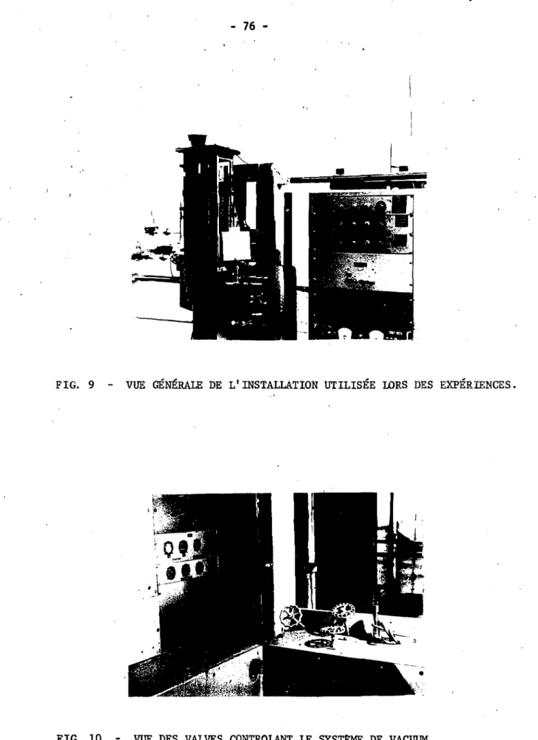 FIG.  9  - VUE  GÉNÉRALE  DE  LI INSTALLATION  UTILISÉE  LORS  DES  EXPÉRIENCES. 