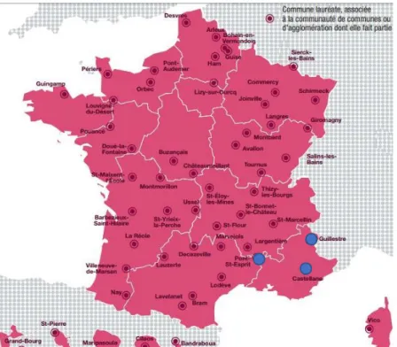 Figure 1: Localisation des trois communes lauréates de l'AMI 