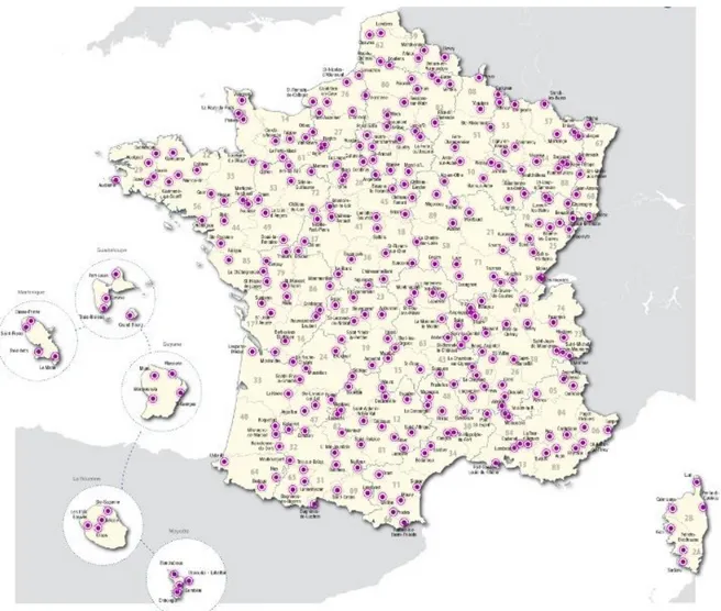 Figure 8: Les 300 territoires éligibles de l'AMI « revitalisation centres-bourgs »