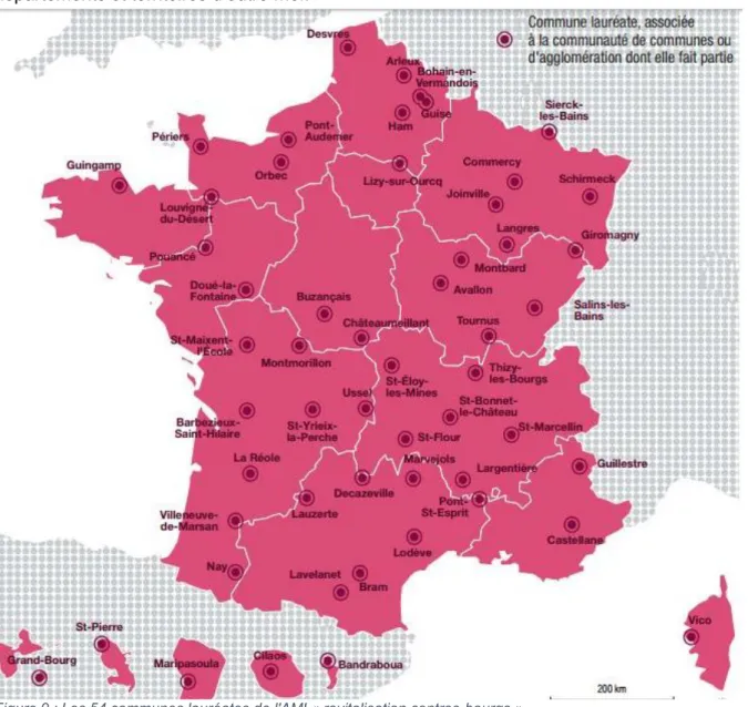 Figure 9 : Les 54 communes lauréates de l'AMI « revitalisation centres-bourgs » 