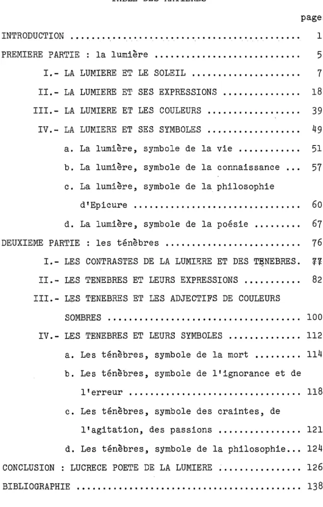 TABLE  DES  MATIERES 