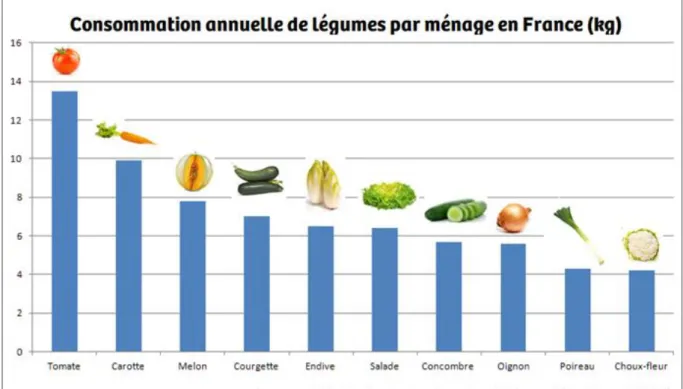 Figure 19 : Classement des légumes les plus consommés par ménages en France (Anaïs Huillet, 2019) 