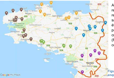 Figure  6:  Carte  de  répartition  des  fermes  enquêtées sur le territoire d'étude (auteur)