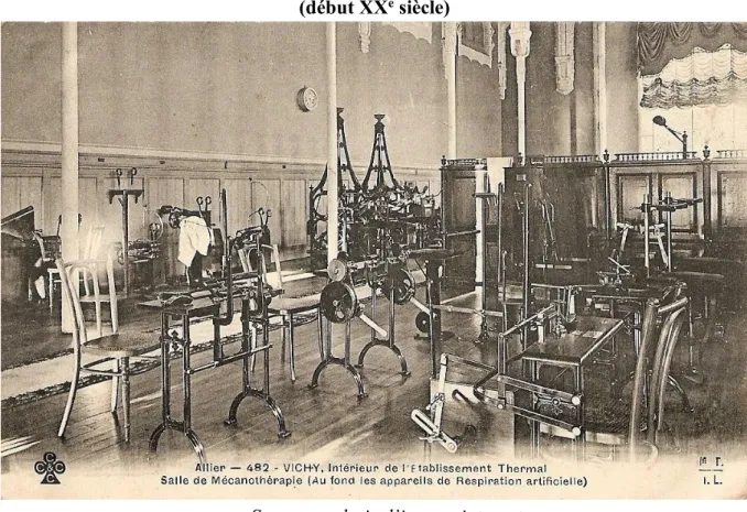 Illustration n° 4 : salle de mécanothérapie d un établissement thermal de Vichy  (début XX e  siècle)