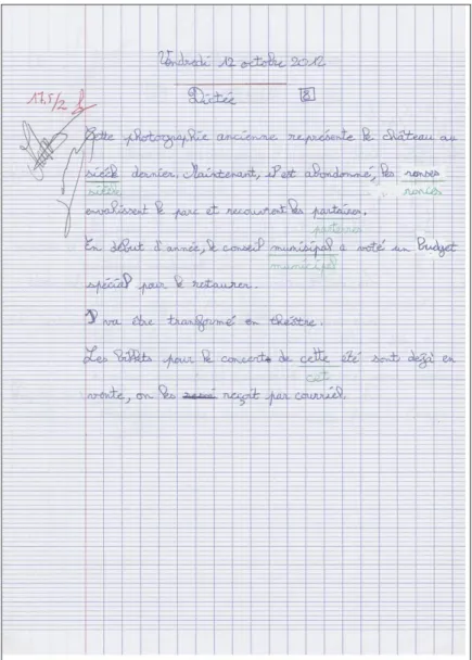Figure 1 :  Exemple de copie d’élève,  une page de cahier (doc 8) 