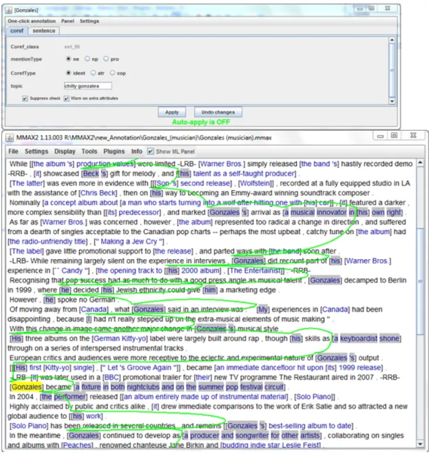 Figure 3.7 – Annotation of WikiCoref in MMAX2 tool