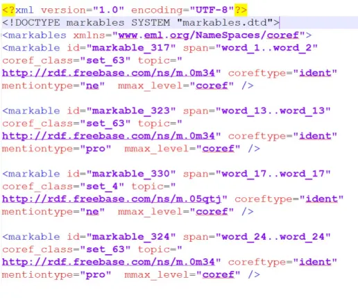 Figure 3.8 – The XML format of the MMAX2 tool