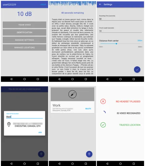 Figure 7. Screen captures of the Android application.