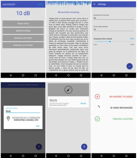 Figure 7. Screen captures of the Android application.