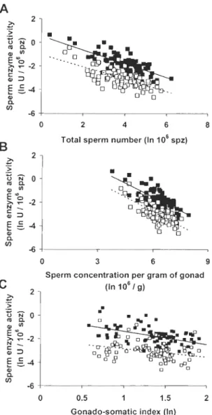FIG.  4.  Relationship  between  spermatic  enzyme  activity  and  A  total  sperm  number 
