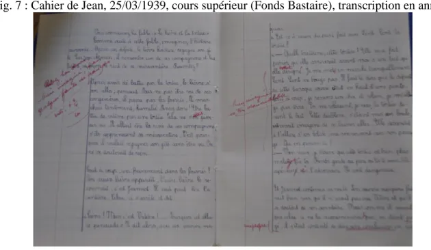 Fig. 7 : Cahier de Jean, 25/03/1939, cours supérieur (Fonds Bastaire), transcription en annexe