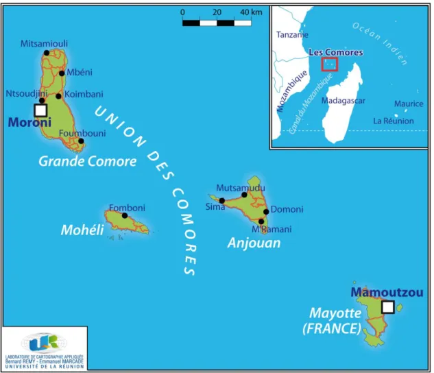 Figure  1:  Mayotte,  département  français  au  sein  de  l'archipel  des  Comores,    Canal  du  Mozambique 