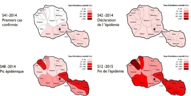 Figure 3 : Évolution de l’épidémie de chikungunya 2014-2015 sur l’île de Tahiti. 