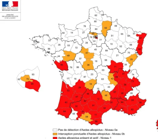 Figure 7 : Présence d’Aedes albopicus en France métropolitaine (situation au 01 jan. 2017)