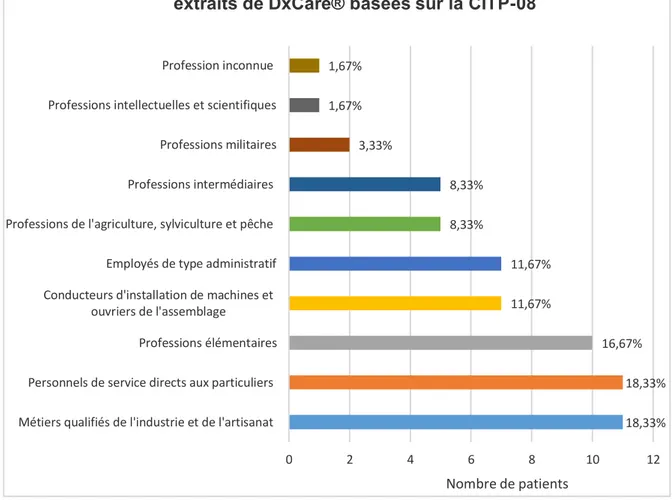Figure 6: Classifications professionnelles des patients inclus  extraits de DxCare® basées sur la CITP-08