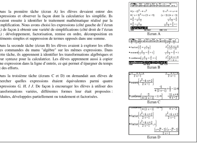 Figure 3 : Un exemple de travail sur les techniques &#34;calcul formel&#34; (extrait de Lagrange 2005)  Un travail sur des techniques de recherche d’expressions équivalentes  (11 ème  grade) 