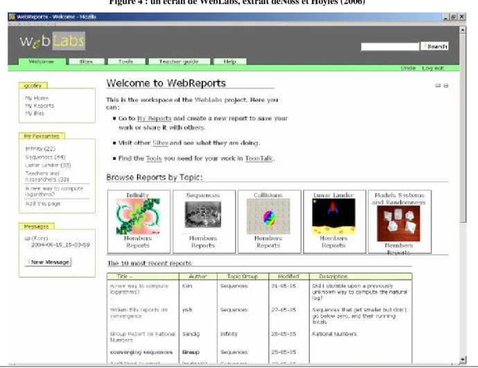 Figure 4 : un écran de WebLabs, extrait deNoss et Hoyles (2006) 