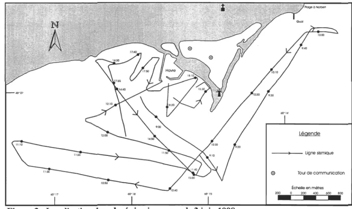 Figure 3: Localisation du relevé sismique pour le 3 juin 1998 