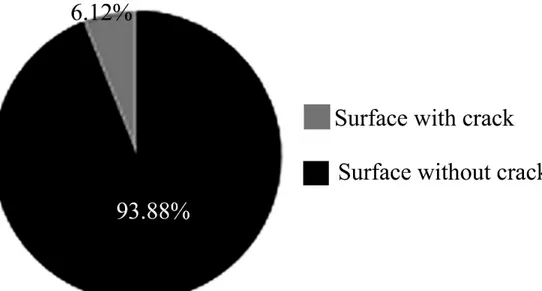 Figure 7: Percentages of the area with and without cracks on the surface of the anode sample studied 