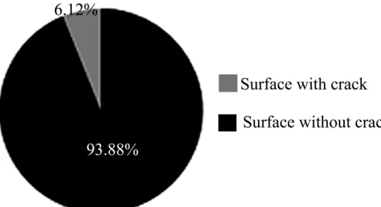 Figure 7: Percentages of the area with and without cracks on the surface of the anode sample studied
