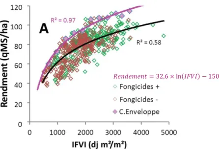 Figure 10 – Caractère saturant de la relation entre rendement et IFVI – d’après Gouache et al