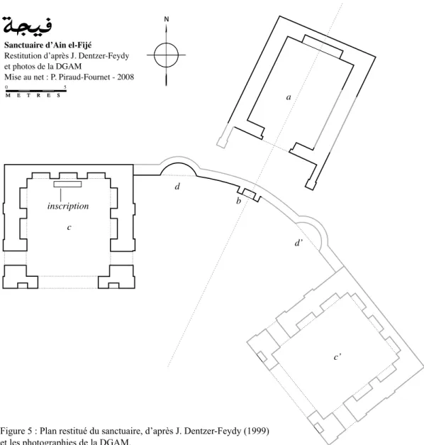 Figure 5 : Plan restitué du sanctuaire, d’après J. Dentzer-Feydy (1999)  et les photographies de la DGAM.