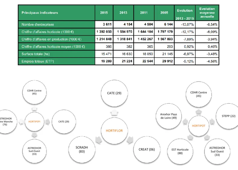 Tableau II. Comparaison des principaux indicateurs de la filière ornementale au niveau  national (France AgriMer, 2017) 