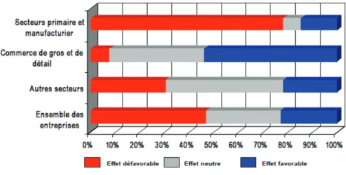 Figure 1.7 : Effet de l’appréciation du taux de change, par secteur 