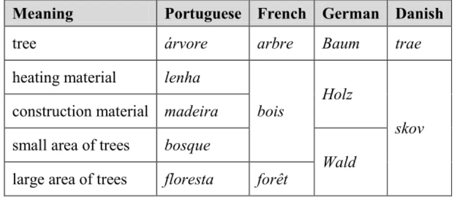 Table 2. Anisomorphism: example of differences in the conceptual structures (adapted  from Svensen 2009) 